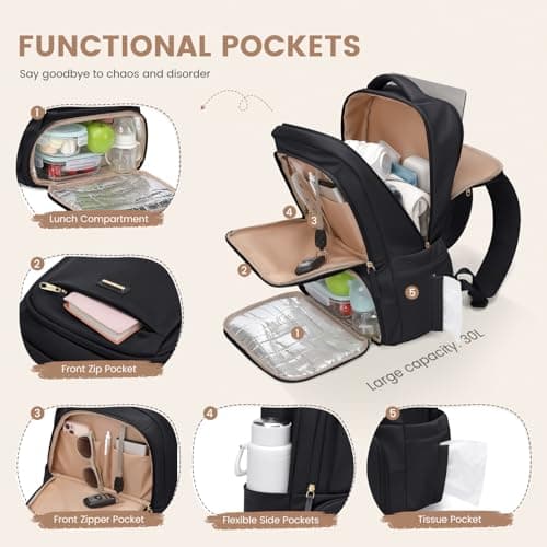 GOLF SUPAGS Lunch Backpack 16 Inch Laptop Backpack with Insulated Cooler Lunch Box Food Bag for College Work Camping Picnics (Black) — view 4