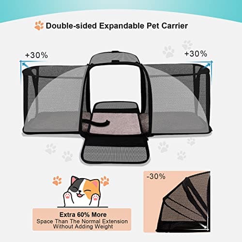 Morpilot Cat Carrier Expandable - Airline Approved, Top Opening Portable Dog Bag with Breathable Mesh/Removable Mat, Adjustable Shoulder Strap & Bowl, M, Grey (Max 7kg) — view 3