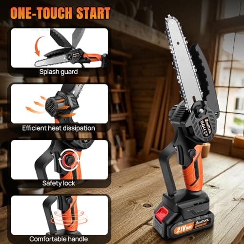 Mini Chainsaw Cordless 6-Inch Handheld Small Chain Saw with 2X Battery, Orange 21V Battery Powered Portable Electric Mini Chainsaw w/Safety Lock for Courtyard Garden Household Tree Branch Trimming — view 2