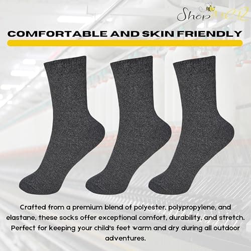 ShopMCR Kids Thermal Walking Socks Girls Boys Teen Winter Thermal Cosy Ski Hiking Warm Thick Cushion Boot Socks 4 yrs to 14 yrs (12.5-3.5, Plain 3Pairs) — view 5