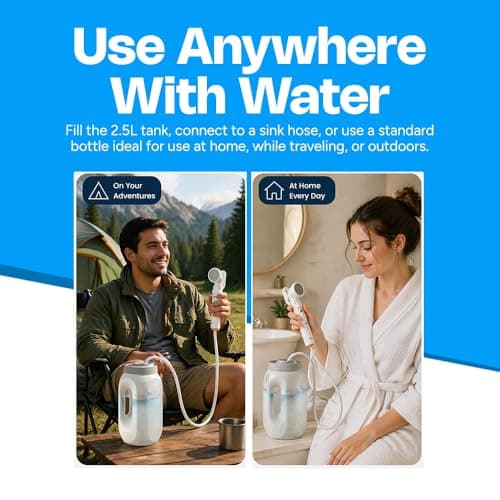 Portable Electric Bidet 2.5L – ZEY LUXE High Pressure Handheld Bidet with LED Display, Dual Spray Heads, Bottle & Hose Compatible, Rechargeable Travel Bidet for Camping, Postpartum & Personal Hygiene — view 3