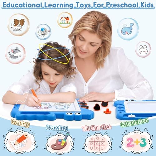 AiTuiTui Dinosaur Magnetic Drawing Board Kids Toys for 2 3 4 5 Years Old Girls Boys Birthday Gifts, Colorful Erasable Doodle Pad Education Learning Kid Age 2-7, Toddler Drawing Travel Toys (Blue) — view 3