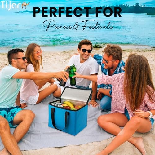 TIJAR® Hot Food and Cooler Bag, 12L, Insulated Bag and Carrying Handle, Collapsible Medium Size Cool Bag, Lunch Bag, Cool Box, Grocery Shopping Bags, Cooling Bag for Camping BBQ Outdoor (Blue 12L) — view 6