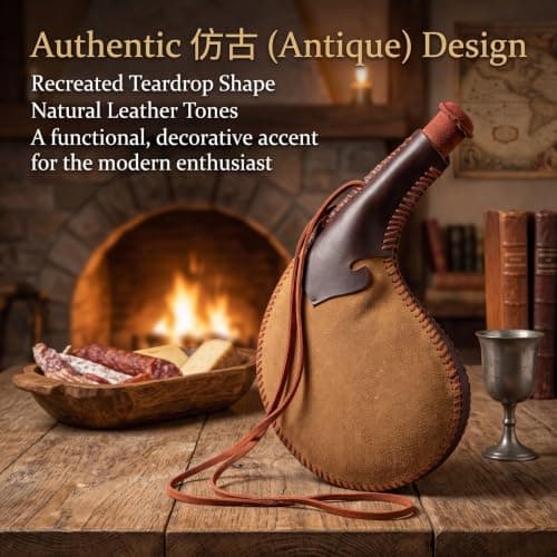 Medieval Water Bottle, 18in Retro Water Drop Faux Leather Canteen with Lid — view 3