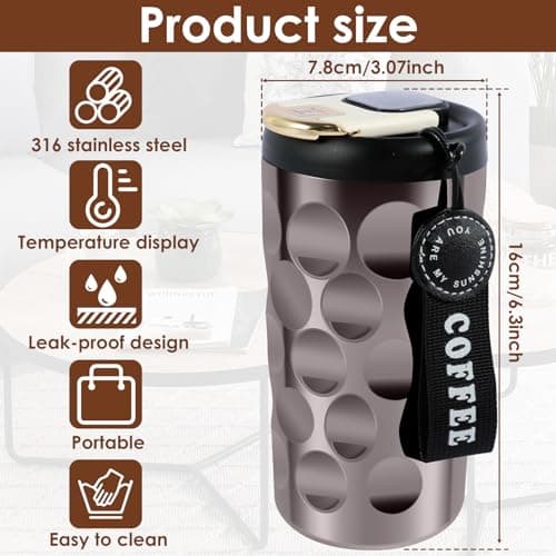 Smart Insulated Mug with Intelligent Temperature Display, Coffee Mug with Led Leakproof Stainless Steel Portable, Thermal Travel Mug Smart Coffee Tumbler Easy-Clean for Hiking Camping(black) — view 2