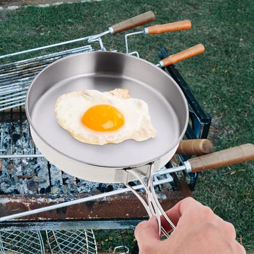 OHPHCALL Foldable Stainless Steel Frying Pan Non-Stick Hiking Mini Pan Outdoor Camping Skillet Portable Cooking Pot for Backpackers Picnic and Camp Cooking — view 4