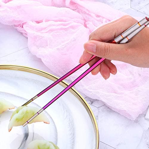 SBOMHS Stainless Steel Portable Travel 3-Piece Cutlery Set with Case Fork Spoon Chopsticks for 1 Camping Flatware for School Picnic Utensils Brown Red — view 5