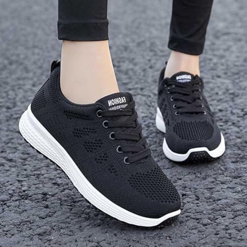 Women's Lightweight Breathable Trainers Running Gym Training Shoes Supportive Comfort with Arch Support Low Wedge Design Lace-up & Slip-on Walking, Hiking, Travel Black — view 5