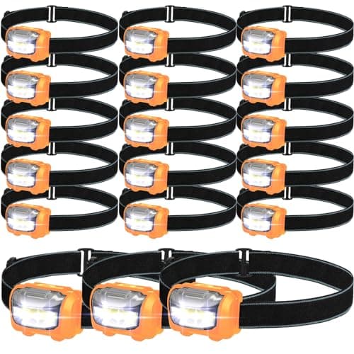 Macarrie 18 Pack LED Headlamps Bulk, Ipx4 Waterproof 3 Modes, Orange