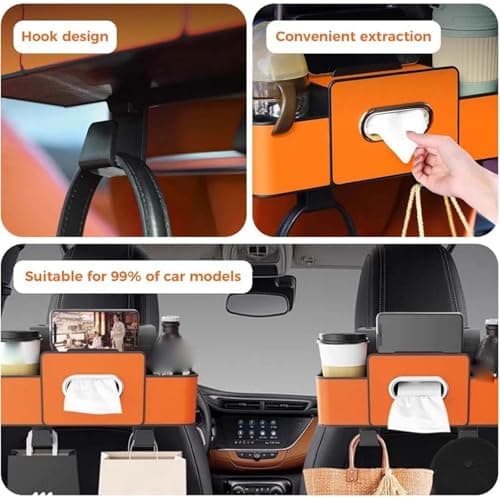 3-in-1 Car Backseat Organizer with Cup Holder, Car Seat Back Organizer, Multifunctional Car Seat Back Storage Box,Headrest Backseat Hanging Storage Box with Hooks for Travel & Daily Use (Beige) — view 5