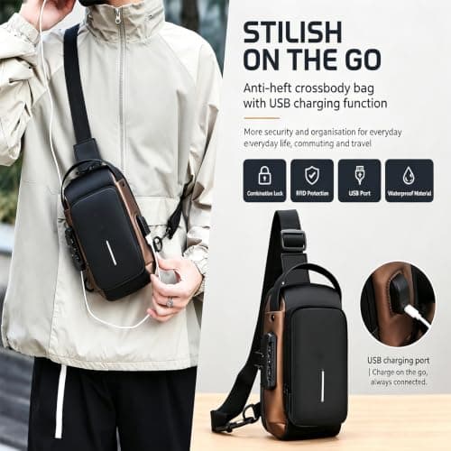Anti-Theft Unisex Crossbody Sling Bag with USB Charging Port & Lock — view 5