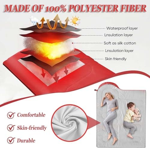 Sleeping Bag for Camping,Sleeping Bags for Adults Backpacking Waterproof,3 Seasons Adult Blanket,Small Packed Ultralight Carry Bag, Soft,Thick and Warm,for Outdoor Camping,Travel,Hiking (Red) — view 3
