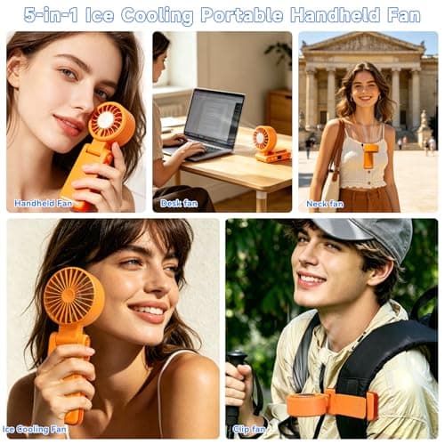 Handheld Portable Turbo Fan with Ice Cooling，Foldable Clip on fan(Orange) — view 5