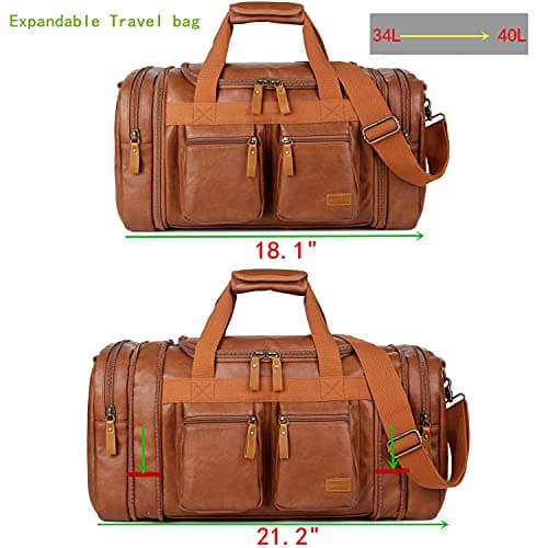 Leather Travel Duffel Weekender Bag Carry on Overnight Bag Sports Duffel Bag for Men and Women HB-21, Brown — view 2
