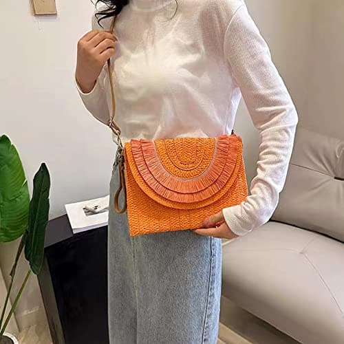 Lawnrden Straw Handbags Raffia Woven Bag Straw Purse Summer Beach Crossbody Bags for Women Orange — view 2