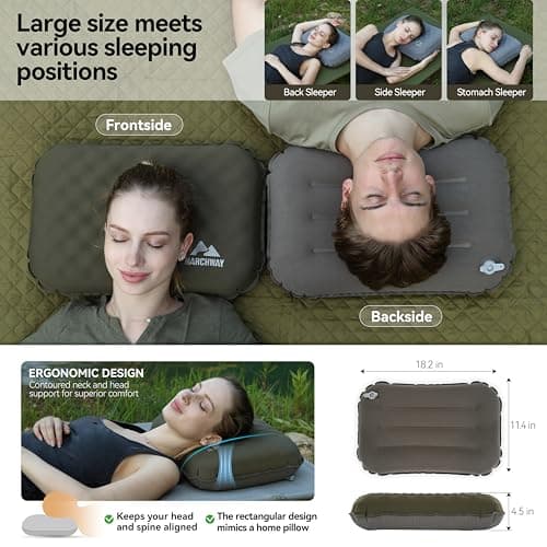 MARCHWAY Inflatable Camping Pillow with Soft Foam Top & TPU Air Bladder, Dual-Sided Support for All-Season, Lightweight Compact Travel Pillow for Hiking, Backpacking, Airplane, Car (Green) — view 2