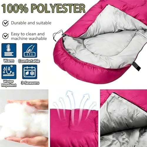 Sleeping Bag for Adults & Kids, 3‑4 Season Cold‑Weather Camping Gear with Carry Bag, Portable Lightweight for Hiking, Backpacking & Outdoor Music Festival (Red) — view 4