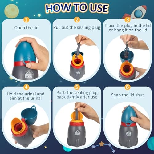 Cute Rocket Design 12.5 OZ Kids Pee Cup, Portable Reusable Emergency Pee Bottle for Toddler Boys & Girls, Ideal for Camping, Car Travel, Road Trips and Toddler Toilet Training — view 4