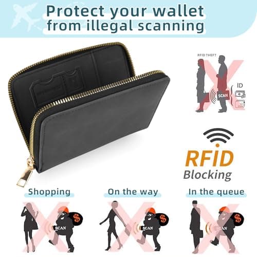Zidoley Passport Holder Travel Wallet RFID Blocking, PU Leather Travel Document Organiser with Zipped Closure & Wrist Strap, Document Organiser, Holiday Travel Essentials for Men & Women (Black) — view 5