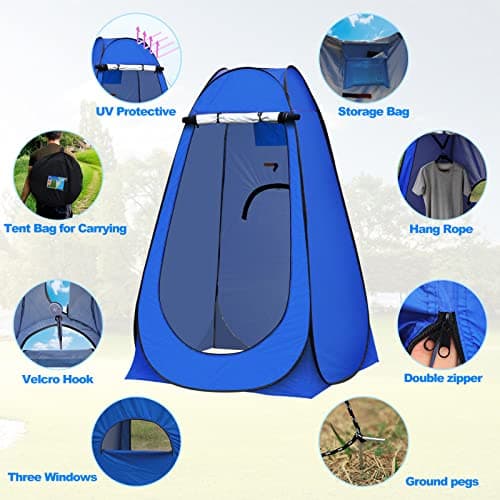 TUKAILAI Pop Up Privacy Shelter Toilet Shower Tent, 120x120x190cm, Blue — view 4
