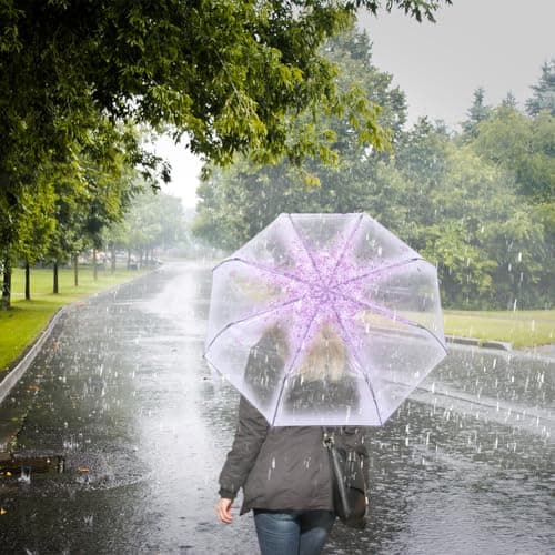 Tiiyee Clear Folding Umbrella, Cherry Blossom for Rain (Light Purple) — view 6