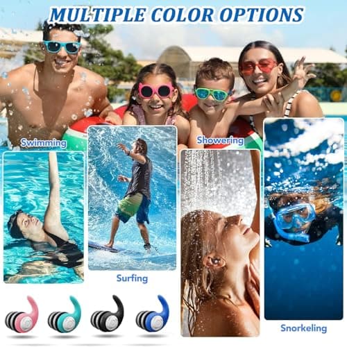 2 Pairs Waterproof Swimming Ear Plugs for Adults Reusable Soft Silicone Swim Earplugs Ear Protection Perfect for Pool, Surfing, Diving, Showering (Blue, Large) — view 6