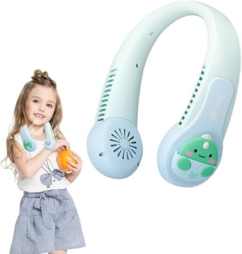 Portable Neck Fan for Kids,1800mAh Cartoon Bladeless Neck Fan,Wearable Hands Free Bladeless Mini-Fan,1200mAh Neck Fan with 3 Speeds Adjustable,for Kids Girls Students Outdoor Indoor (Blue)