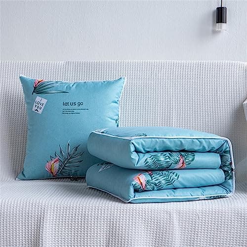 Surwin Modern 2 in 1 Travel Pillow Blanket, Adult Kids Multifunctional Airplane Blanket Back Support Cushion for Rest Sofa Bed Office Chair (100x150cm, Green Summer)