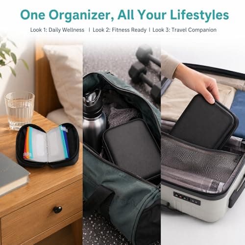 A8 Waterproof Pill Organizer Set,Pill Organiser With 14 Color-Coded Pill Pouch,7-14 Day Zipper Pill Pouches For Travel,Reusable Weekly Medicine Organiser Binder,Portable Dosset Box For Vitamin (Black) — view 5