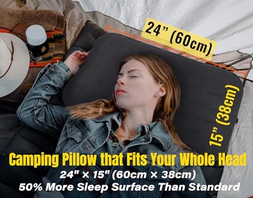 TREKOLOGY Camping Pillow - Large Inflatable (60x38cm) for Home-Like Comfort, Portable & Ergonomic, Easy to Clean, Durable & Leak-Proof, Adjustable Removable Strap for Secure Fit – ALUFT Ultra (Grey) — view 2