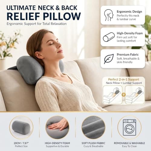 aquota Memory Foam Headrest Pillow for Recliner and Armchair, Non-Slip Ergonomic Neck Support Cushion with Side Pocket, Soft Chair Head Pillow for Sofa, Office Chair, Car and Travel, Grey — view 3