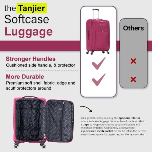 Aerostar Medium 26” Lightweight Softshell Expandable Suitcase, Integrated Combination Lock, 4 Wheels Check in Luggage for 15 to 20kg (Maroon, 77 litres) — view 6