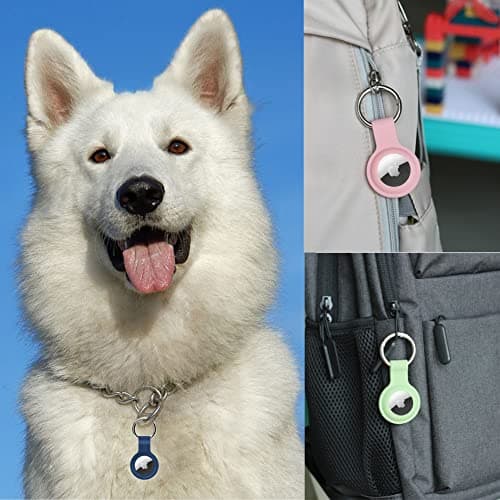 Alsukeay 4 Pack Holder Case for AirTag with Keychain Silicone Protective Skin Cover with Loop Key Ring Compatible with AirTag Tracker Wallet Backpacks Luggage Dog Cat Pets (Black/Blue/White/Red) — view 6