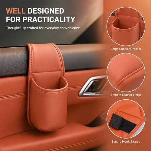 Leather Car Door Cup Holder for Window, Wide-Mouth Organizer for Drinks & Phone — view 4