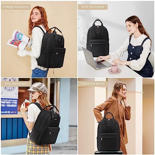 LOVEVOOK Backpack Womens, 15.6 inch Laptop Rucksack Bag for Women, Waterproof Ladies Backpacks Large School Bags with USB Port, Fashion Daypacks Back Pack for Uni College Work Travel, Black — view 6