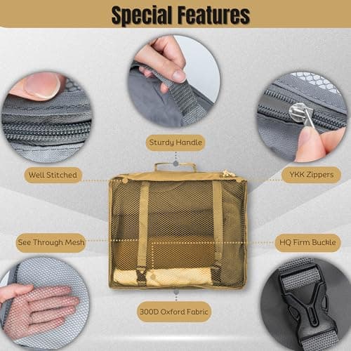 Murmush Eco Packing Cubes for Suitcases 8 PCS + 2 Perfume Atomizers, YKK Zips Suitcase Organiser Bags, Labelled Packing Cubes for Backpack, Ox Fabric Travel Organiser Packing Bags, Brown — view 4