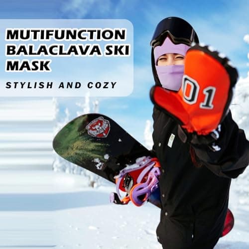AYPOW Balaclava Winter Thermal Ski Mask, Windproof Face Mask with Warm Fleece Lined Motorcycle Bicycle Balaclava Ski Snood Neck Warmer Unisex for Outdoor Sports Skiing Snowboarding Light Purple — view 2