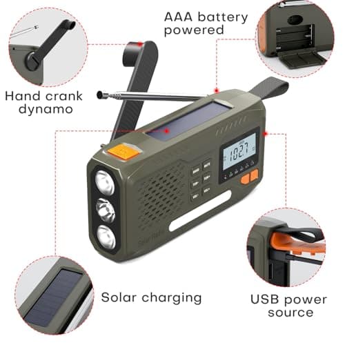 Joudix Wind Up Solar Radio,4500mAh Rechargeable Portable Emergency Radio — view 5