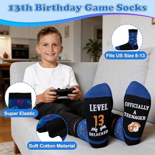 EccoDen 13th Birthday Gifts for Boys Age 13 – Funny Gamer Gift Set with Sports Water Bottle, Gamepad Keyring, Level 13 Socks & Bracelet – Cool Birthday Presents for Gamer Kids — view 4