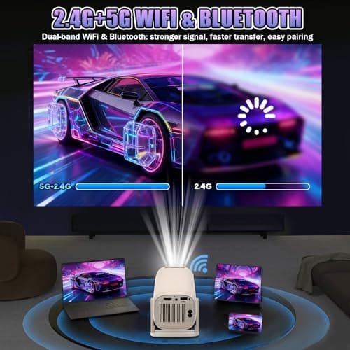 Mini Portable Projector with WiFi and Bluetooth, 720P 200 ANSI, Android 14, Compatible with 36000+ Games 14 Emulators, 180° Rotatable Smart Projector for Bedroom, Outdoor (U5,Cream White) — view 5