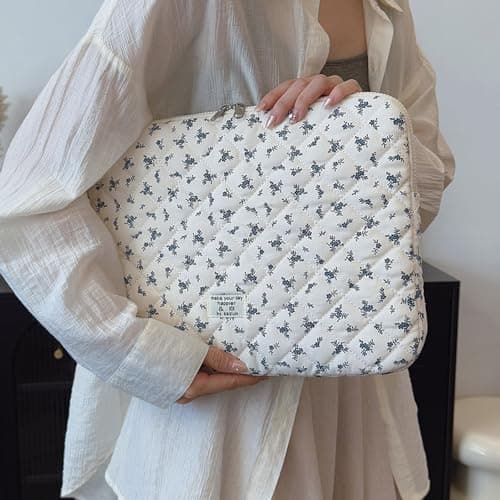 Puffy Quilted Laptop Sleeve Case for 11/13/15 inch Notebook, Cute Floral Protective Puffer Bag for MacBook Women Aesthetic — view 4