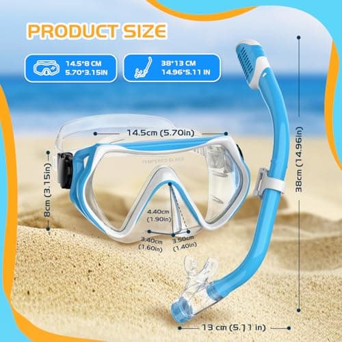 MELUMILU Kids Snorkel Set, Dry Snorkel Set 180° Panoramic Wide View Anti-Fog Scuba Diving Mask, for Kids Youth Boys Girls Junior Age 5-15 (Blue) — view 2