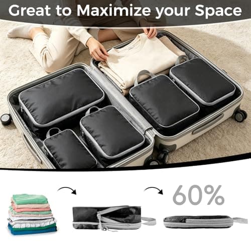 Compression Packing Cubes for Suitcases, Ultralight 5 Set Packing Cubes for Backpack Waterproof Travel cubes Suitcase Organizer Bags Set for Luggage Travel Essentials (Black) — view 5