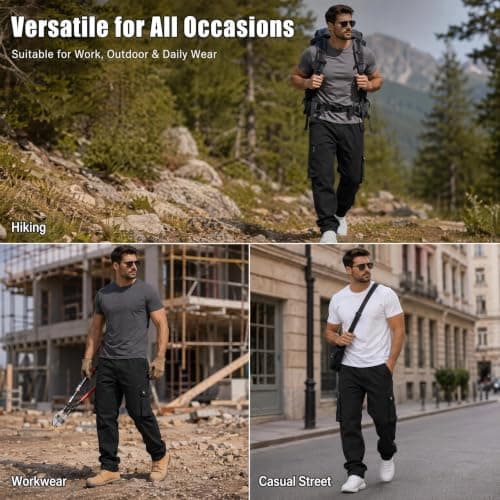 Jenck Hiking Walking Trousers Quick Dry Travel Cargo Pants with 7 Pockets (UK, Alpha, M, Regular, Regular, Black) — view 6