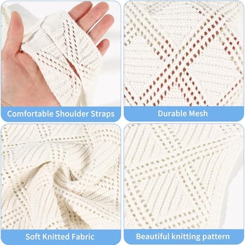MOFASVIGI Crochet Mesh Tote Bag, Foldable Retro Hollow Beach Tote Bag Women — view 4
