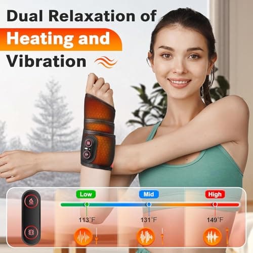 Rechargeable Wrist Hand Heating Pad Massage for Pain Relief, Cordless Heated Wrist Brace for Carpal Tunnel, Red Light Therapy Adjustable Heated Wrist Massager Wrap — view 5