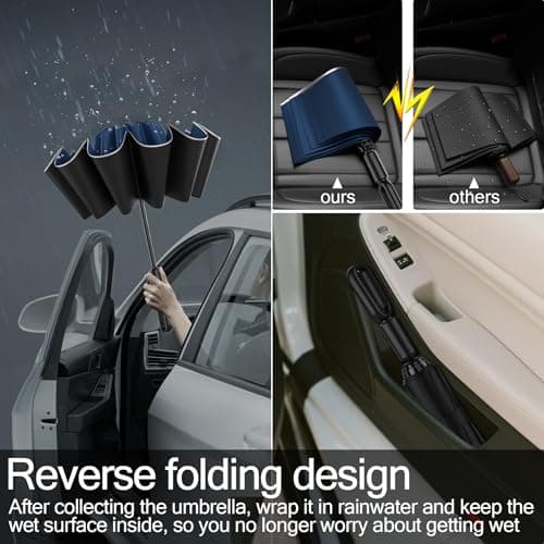 Copulan Windproof Compact Travel Umbrella,Large Strong but Light Portable and Automatic Folding Rain Umbrella, small inverted for travel size — view 4
