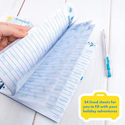 abeec Kids Holiday Journal with Pen | Travel Essentials for Kids Aged 6+ | Summer Activity Book with Puzzles Checklists & Games | 16 Activity Sheets & 34 Lined Pages | Plane Car & Caravan Fun — view 3