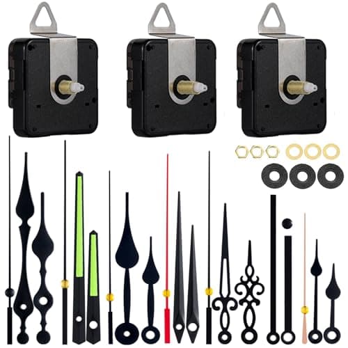 EMOON 3 Pieces Silent Clock Mechanism Replacement Kit, Battery Operated Clock Movement Parts with 7 Pack Clock Hands (Total Shaft Length 16mm,20mm,23mm)