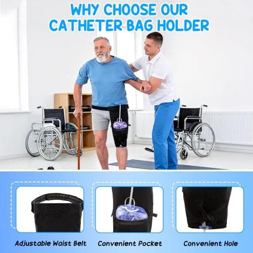 Catheter Leg Bag Holder with Adjustable Waist Belt, Non-Slip Secure Fit & Easy Access Valve Hole, Breathable Elastic Catheter Sleeves, for Home Care, Wheelchair Use — view 5